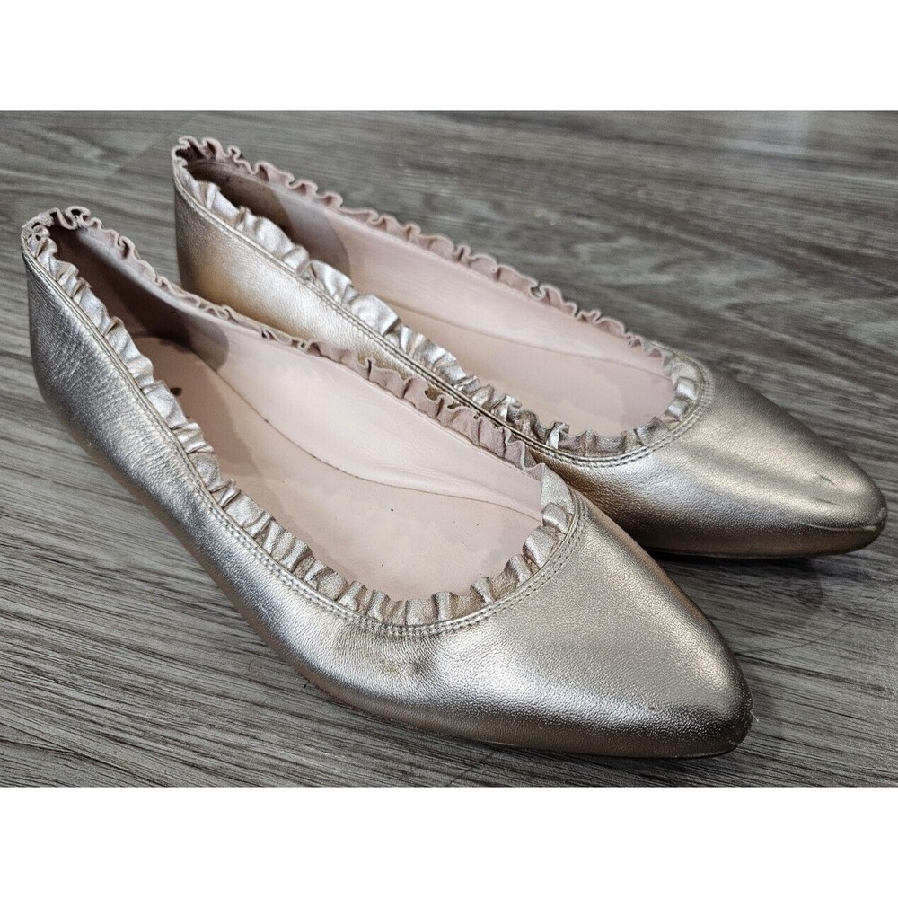 Kate Spade Flats 11 M Womens Pointy Tow Shoes Rose Gold Leather Ruffle Nicole